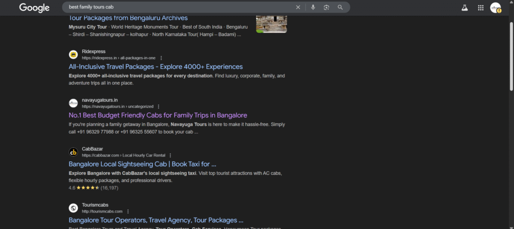 Navayuga Tours 10th Place On Google Search Results